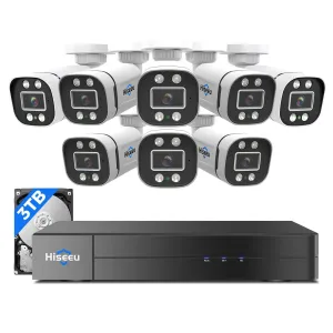 Hiseeu [3TB HDD Person/Vehicle Detection] Hiseeu 5MP Security Camera System 8ch Wired Home Security Camera 8pcs Outdoor Security Cameras with Indoor H. 265  DVR for Free Remote Mobile/PC 7/24 Recording