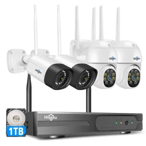 Hiseeu [Expandable 10CH,5MP]WiFi Security Camera System Outdoor 5MP Dome PTZ Cameras and Bullet Cameras Surveillance Mobile&PC Remote,IP66 Waterproof,Night Vision,7/24/Motion Record,Motion Alert,Two Way Audio